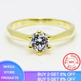 YANHUI Authentic 925 Sterling Silver Rings Round Zirconia Diamond Finger Rings for Women Wedding Original Silver Jewelry JZ040