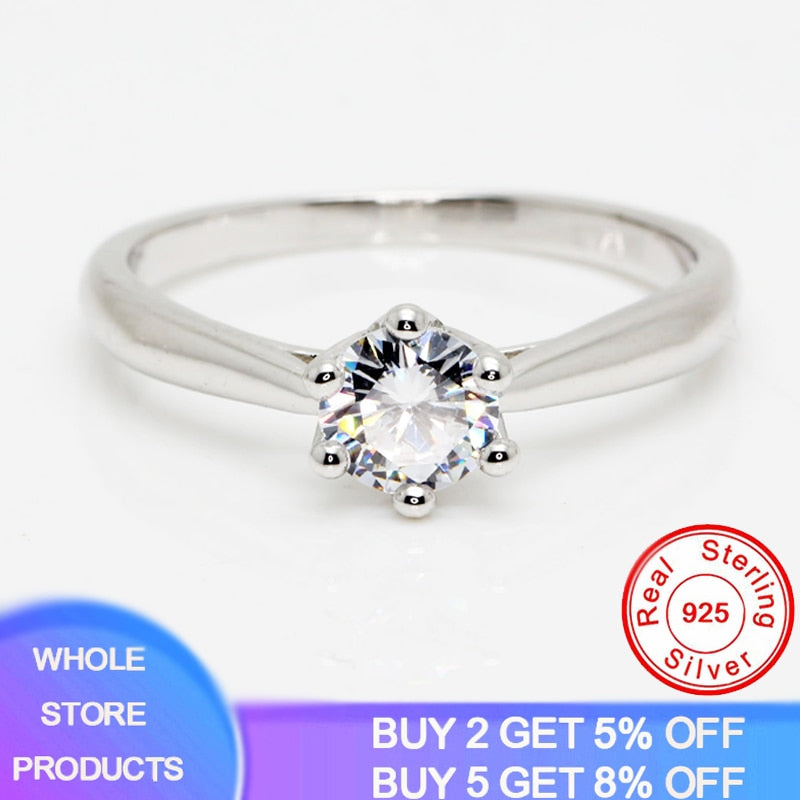 YANHUI Authentic 925 Sterling Silver Rings Round Zirconia Diamond Finger Rings for Women Wedding Original Silver Jewelry JZ040