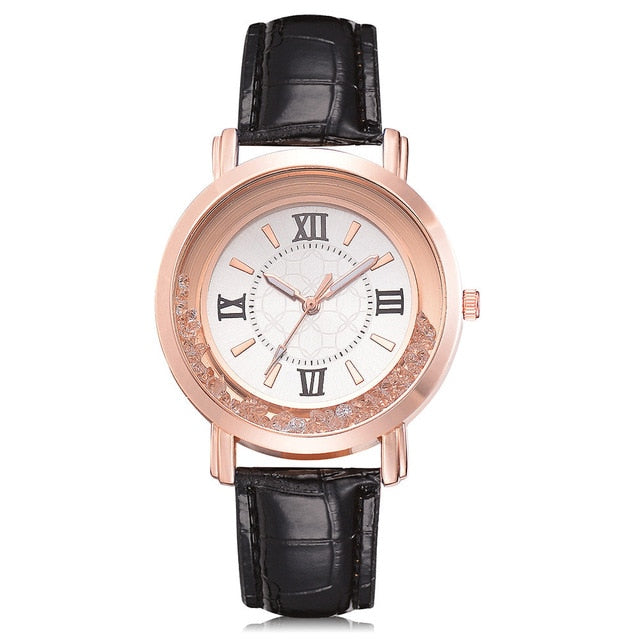 Set Auger Leather Stainless Steel Quartz Watch