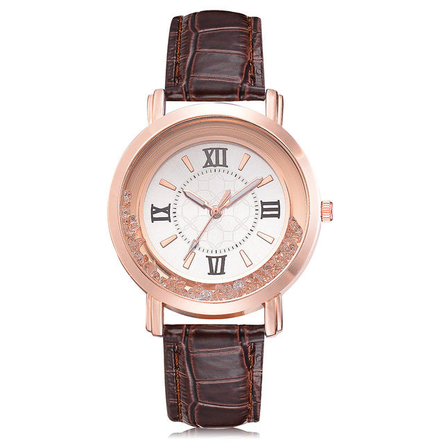 Set Auger Leather Stainless Steel Quartz Watch