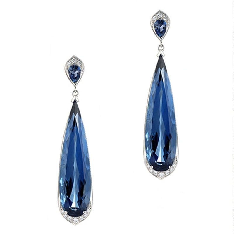 Long Earring Blue Artificial Cristal