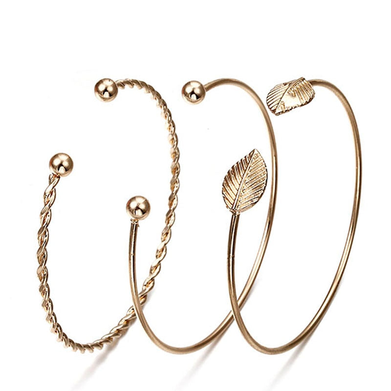 Statement  Round Leaves Spiral Bangles