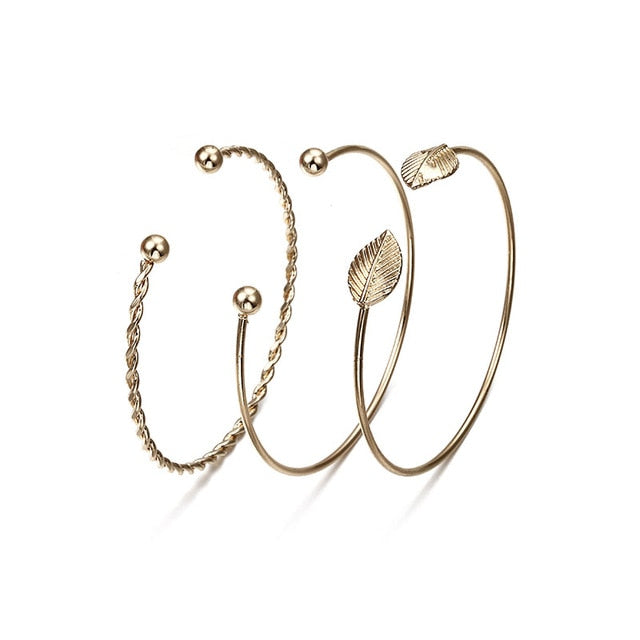 Statement  Round Leaves Spiral Bangles